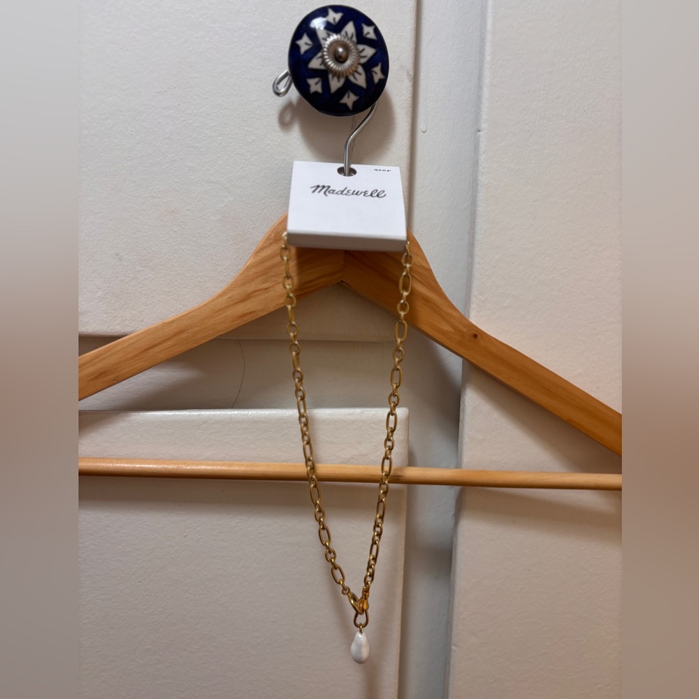 Madewell Gold Chain Necklace with White Pearl Drop - Picture 6 of 6